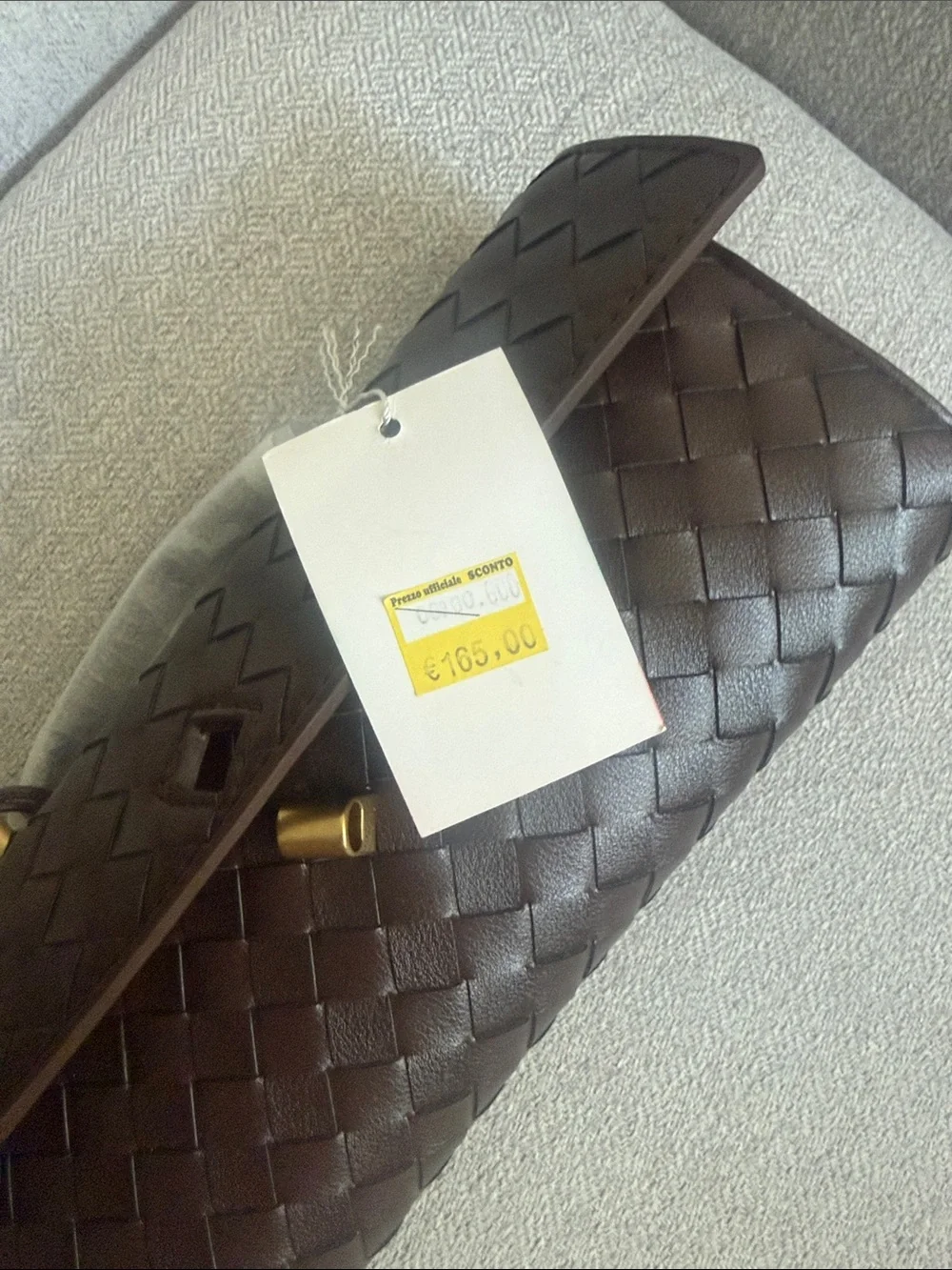 Woven Leather Clutch in Dark Brown with Gold Buckle